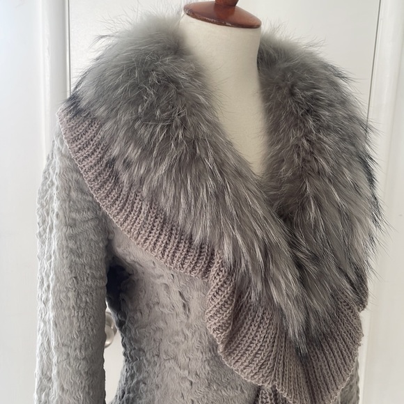 Grey Fur Knit Designer Jacket - Picture 2 of 10